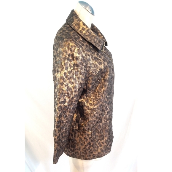 JM Collection Size 14 Animal Print Jacket Bronze Black - Picture 2 of 5